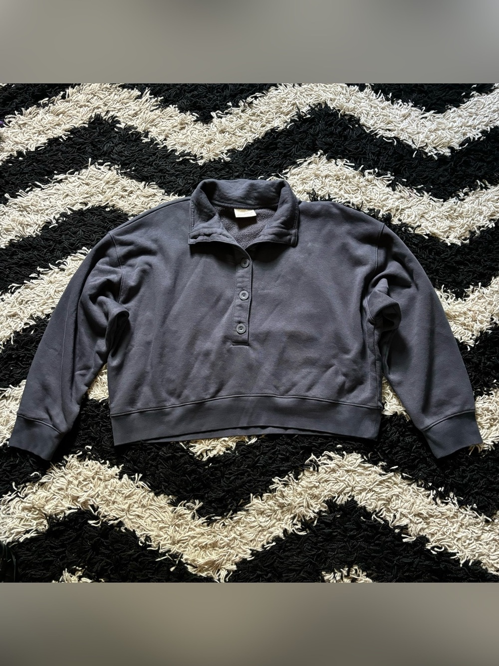 Universal Thread Grey Quarter Button Up Collared Boxy Crop Fit Sweater